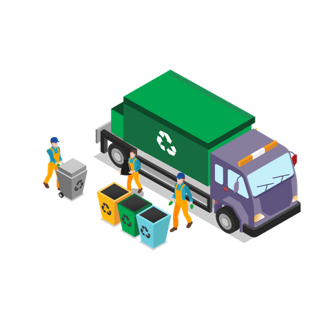 Waste collecting truck for recycling Illustration