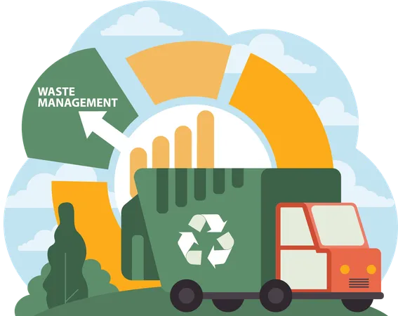 Waste recycling garbage truck delivered to recycling plant for recycling garbage  Illustration