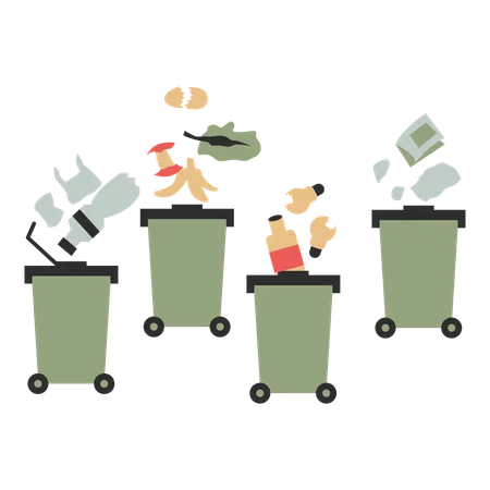 Garbage Bin With Trash And Waste Waste Separation Vector Illustration In Flat Style With Combating Climate Change Theme Editable Vector Illustration Illustration