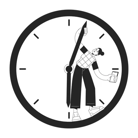 Wasting Time On Internet With Mobile Phone Black And White Concept Vector Spot Illustration Editable 2 D Flat Monochrome Cartoon Character For Web Design Line Art Idea For Website Mobile Blog Illustration