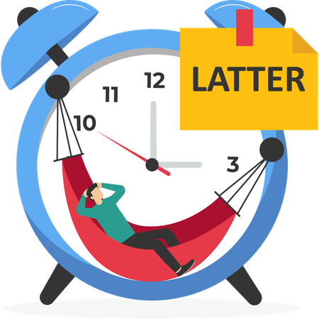 Wasting work time with businessman sleeping leaning on alarm clock  Illustration