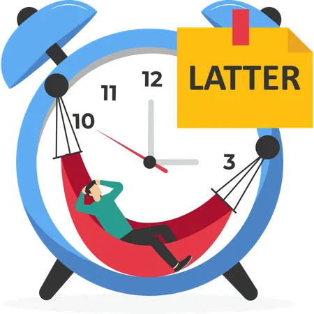 Wasting work time with businessman sleeping leaning on alarm clock  Illustration