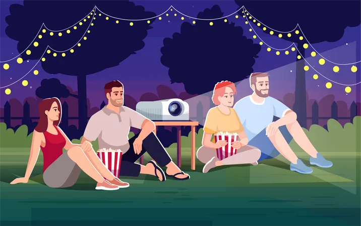 Watch movie together outside  Illustration