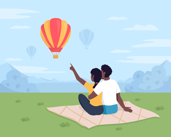 Watching air balloons  Illustration