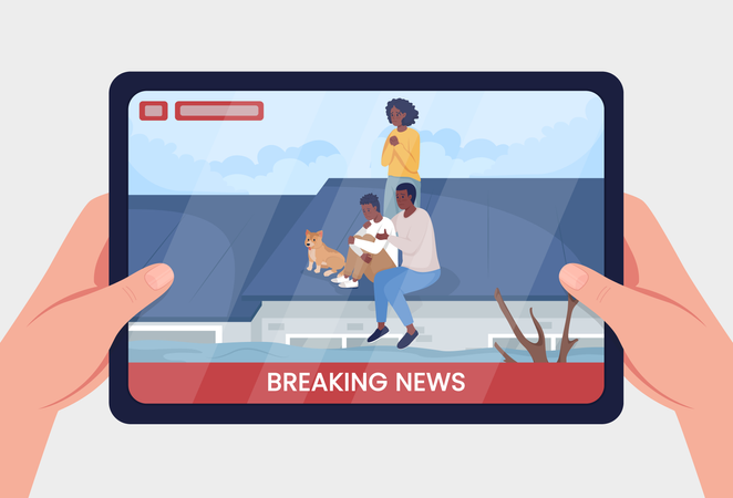 Watching breaking news on tablet  Illustration