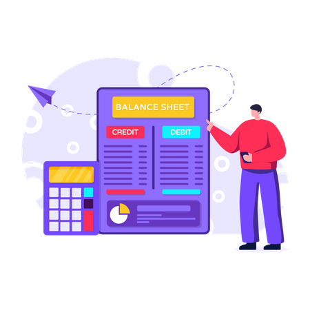 Watching debit and credit details on balance sheet  Illustration