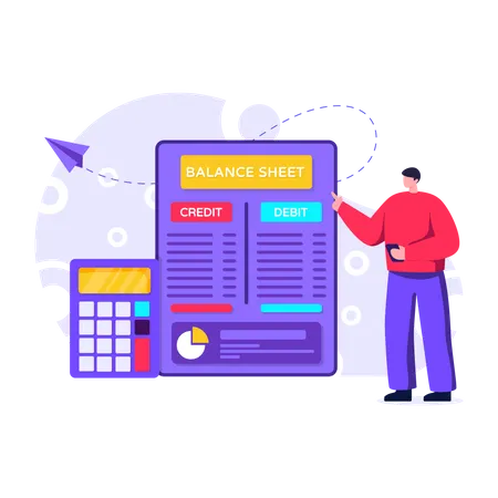 Watching debit and credit details on balance sheet  Illustration