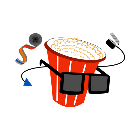 Watching movies while eating popcorn Illustration