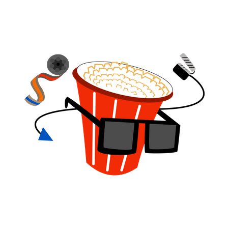 Watching movies while eating popcorn  Illustration