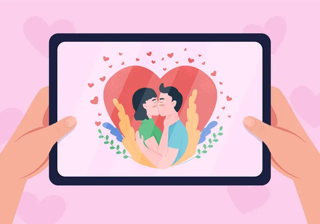 Watching romantic movie on tablet Illustration