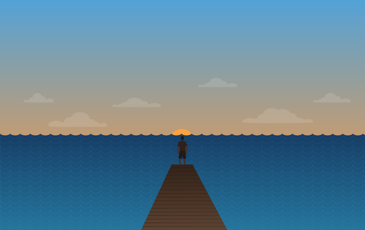 Watching sea sunset  Illustration