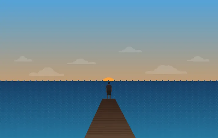 Watching sea sunset  Illustration