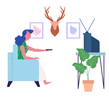 Watching TV Illustration