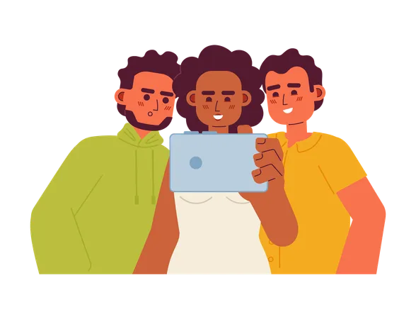 Watching Video Together Semi Flat Color Vector Characters Girl Holding Smartphone Guy Looking On Screen Editable Half Body People On White Simple Cartoon Spot Illustration For Web Graphic Design Illustration