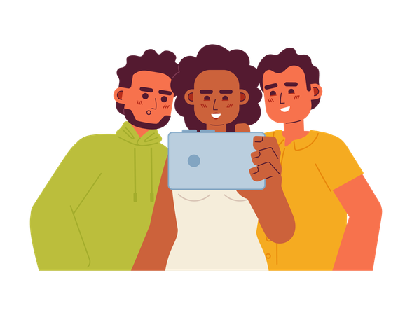 Watching video together  イラスト