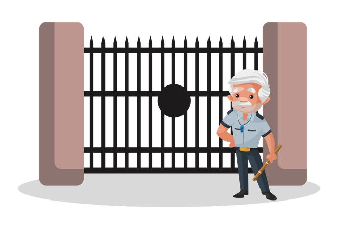 Watchman standing outside gate  Illustration