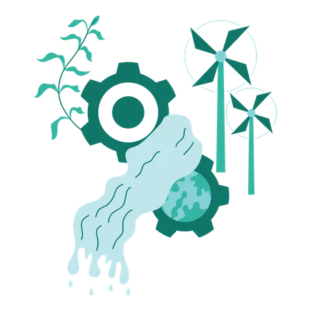 Water and wind as green energy  イラスト
