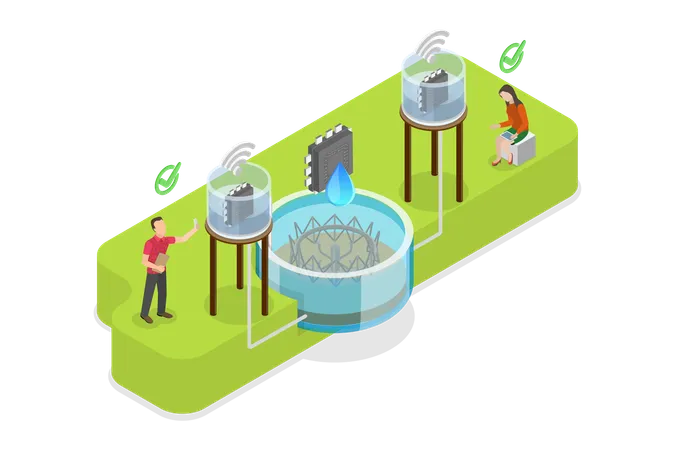 3 D Isometric Flat Vector Illustration Of Water Conservation And Quality Resources Management Illustration