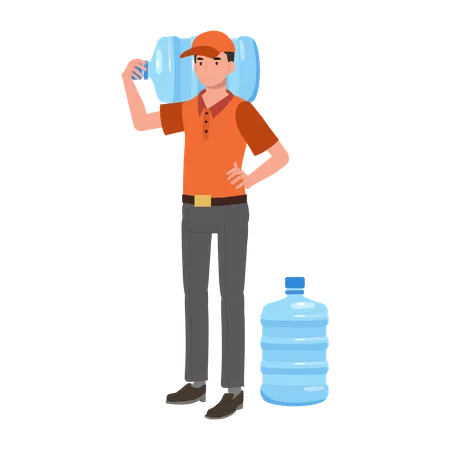 Water delivery service by a male courier  Illustration