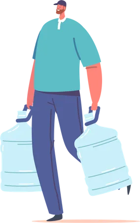 Water Delivery Service Man Wearing Uniform Carry Plastic Bottle  イラスト