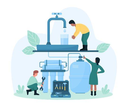 Water Filter Installation At Home Kitchen  Illustration