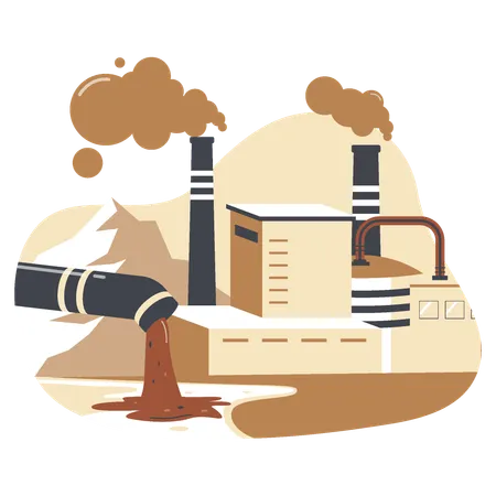 Flat Design Of Water Pollution From Industry Flat Vector Illustration イラスト