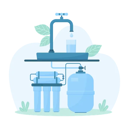 Home Water Purification Vector Illustration Cartoon Infographic Scheme Of Filtration System For Home Use Filter Containers And Plastic Tank For Water Storage Under Tap In Kitchen Or Bathroom Illustration