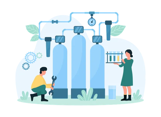 Water Purification Plant Vector Illustration Cartoon Tiny People Test Quality Of Drinking Water Purified In Industrial Filters On Station Repair Inspection Of Water Treatment Facility By Engineers 일러스트레이션