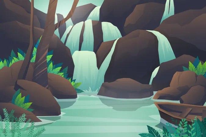 Waterfall in jungle Illustration