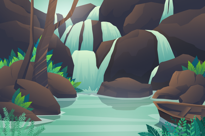 Waterfall in jungle  Illustration