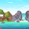 waterfall in oasis illustration svg