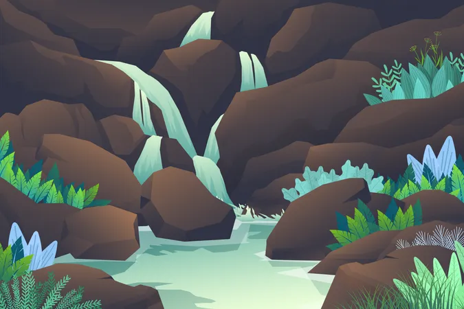 Waterfall jungle landscape Illustration