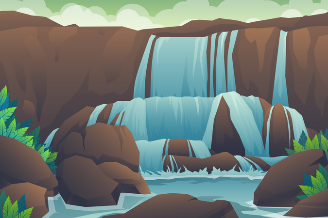 Waterfall jungle landscape  Illustration