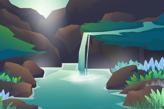 Waterfall jungle landscape  Illustration