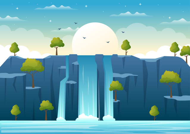 Waterfall Landscape  Illustration