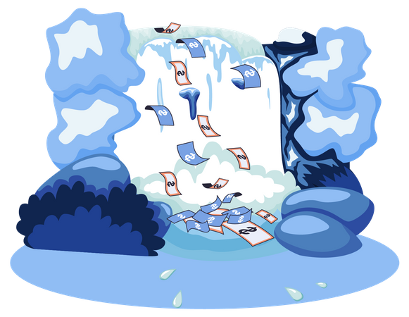 Waterfall with cash Illustration
