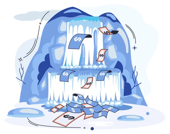 Waterfall with money Illustration