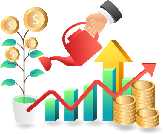 Watering Money Tree  Illustration