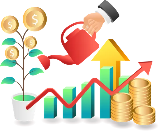 Watering Money Tree  Illustration