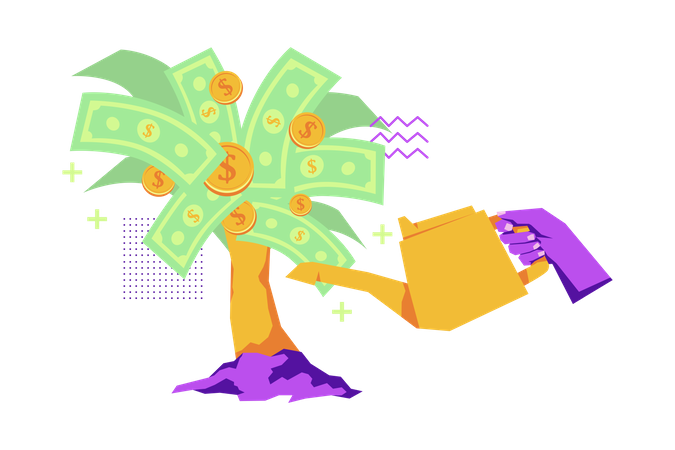 Watering Money Tree  Illustration