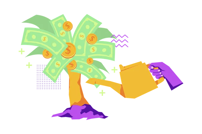 Watering Money Tree  Illustration