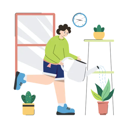 Watering Plant In Pot  Illustration