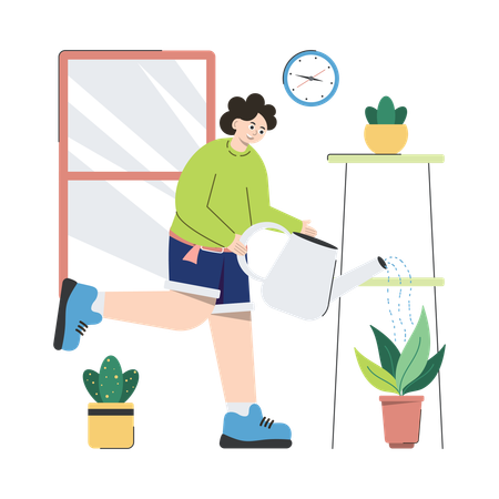 Watering Plant In Pot  Illustration