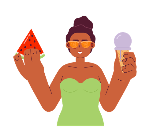 Watermelon and ice cream on beach  Illustration