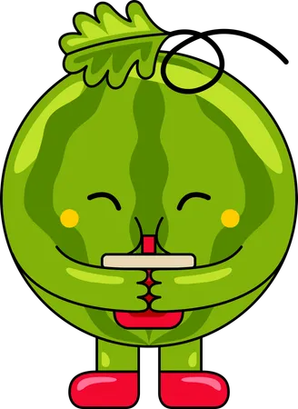 Watermelon Mascot drinking juice  Illustration