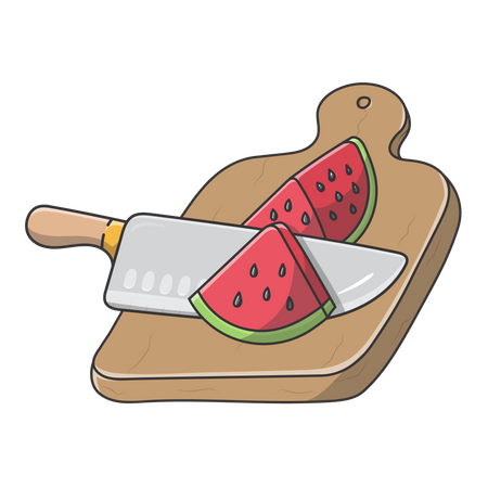 Watermelon with a knife and cutting board Illustration