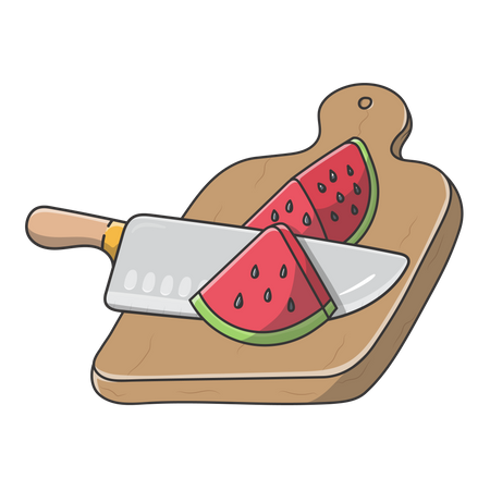 Watermelon with a knife and cutting board  Illustration