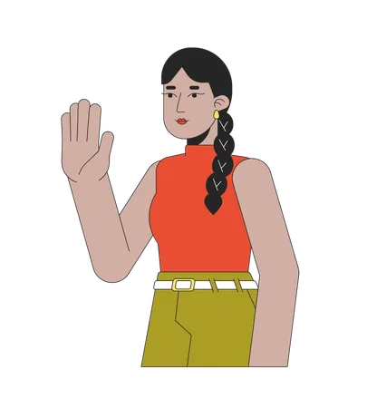 Waving pretty indian woman with long braid  イラスト