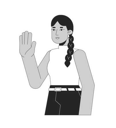 Waving pretty indian woman with long braid  イラスト