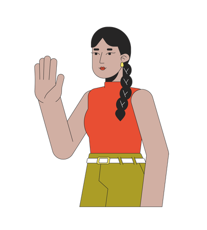 Waving pretty indian woman with long braid  Illustration